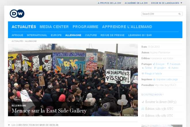 Menace sur la East Side Gallery  Allemagne  DW.DE  19.04.2013